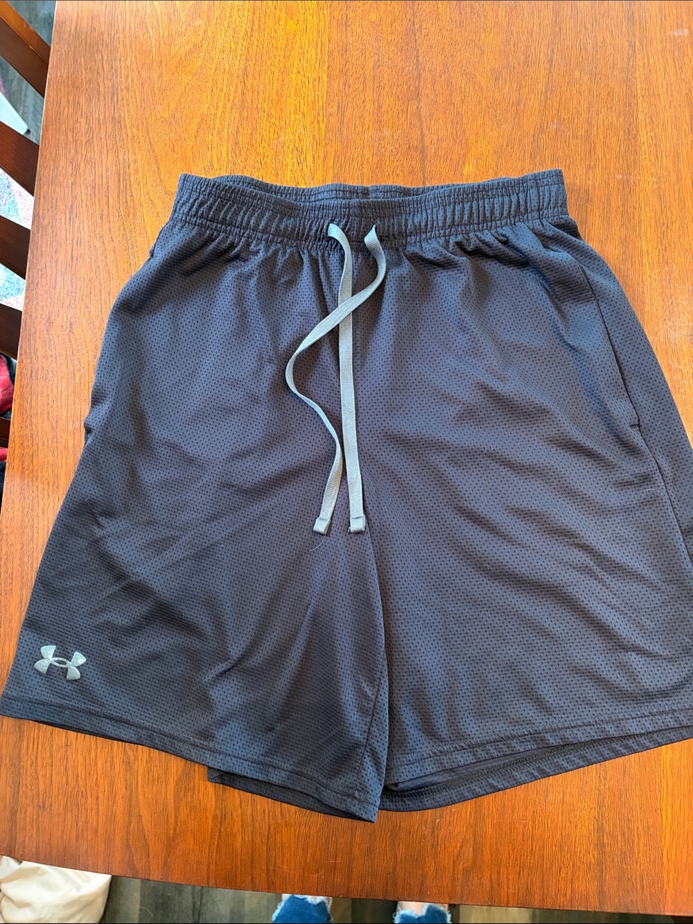 Under Armour Men's Dark Gray Athletic Mesh Shorts with Light Gray Drawstring